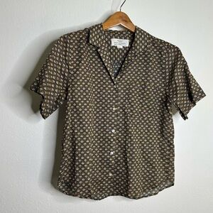 Trovata Birds of Paradis 100% Cotton Button Down Short Sleeve Printed Top